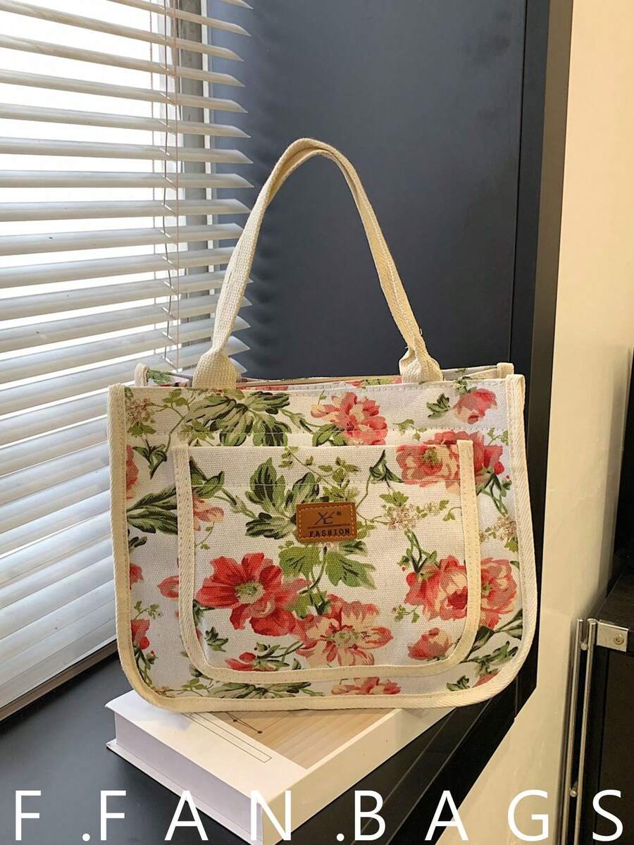 Minimalist Fashionable Print Handbag, Suitable For Work, Lunch Box, Mommy Outdoor Canvas Small Bag - Multicolor - View 1