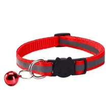 1.0 Collar para mascotas con hebilla negra, tira reflectante, parche y campana para perros y gatos - Rojo - Ver 2