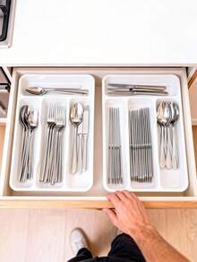1pc Silver Drawer Organizer Box, Suitable For Small Drawers, Kitchen Utensil Organizer Box For Forks And Spoons, Cutlery Storage Tray, Japanese Style Cabinet Organizer With Compartments For Chopsticks, Knives And Forks, Plastic Divider Storage Organizer - Multicolor - View 4
