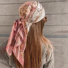 90*90cm Silk Scarf Scarftop Headwraps Women Four Seasons Hair Scarve Hijab Foulard Iuxe Bandana Femme Headscarf - Màu tím - Xem 1