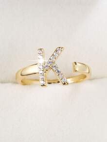 1pc Minimalist Letter Design Cubic Zirconia Inlaid Adjustable Ring For Women - Multicolor - View 55