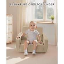 Silla para Niños Pequeños y Niños Sofás Suaves 2 en 1 para Niños Pequeños que se Despliegan Sillas para Niños Pequeños Cómodas de 1-3 Años Sofá Convertible a Sillón - Beis - Ver 6