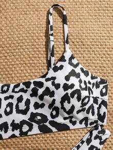 Set Bikini Camisole Tanpa Punggung Elastis Motif Leopard, Pakaian Renang Seksi 2 Potong untuk Wanita Liburan Pantai Musim Panas - Motif macan tutul putih - View 5