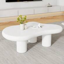 Irregular Cloud-Shaped Coffee Table, 97 Cm Long, 67 Cm Wide, 32 Cm High, MDF With Felt Pads, Lacquered Surface, Creative Coffee Table - White - View 7