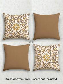 4pcs Bohemian Style Pillow Covers, Floral Pattern Cushion Covers, Polyester Fiber Pillow Covers, Retro Linen Material, Hidden Zipper Closure, Machine Washable, Minimalist Fashion Line Pattern, Home Decorative Throw Pillow Covers For Sofa, Living Room, Bedroom, No Pillow Insert - Camel - View 13