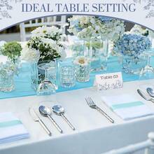 Tarjeta de mesa floral azul de 3.5 pulgadas x 2 pulgadas, tarjeta de mesa vertical en blanco con flores azules y blancas chinas, decoración de mesa para boda, baby shower, fiesta de cumpleaños, banquete - Ver 4