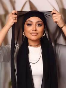 1pc 3 In 1 Instant Chiffon Hijab With Built-In Magnets And Undercap/All-In-One Instant Hijab--No Pins, Slip-Free Fit, Easy Wear In Seconds. - Built-in Magnetic Hijab - View 6