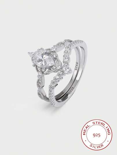 Set di anelli a coppia con corona floreale a goccia in argento sterling 925, stile vintage di lusso europeo e americano, regalo per anniversario, appuntamento, festa, fidanzamento, matrimonio, uso quotidiano, gioielleria di qualità per donna