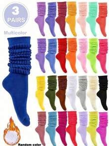1/3/6/10 Pairs Random Candy Color Women Long Socks, Thin Loose Knit Crew Socks For Spring Summer Autumn, Comfortable Breathable Versatile, Suitable For Hiking, Back To School, Halloween, Christmas And Other Occasions, Warm And Cozy - Multicolor - View 18