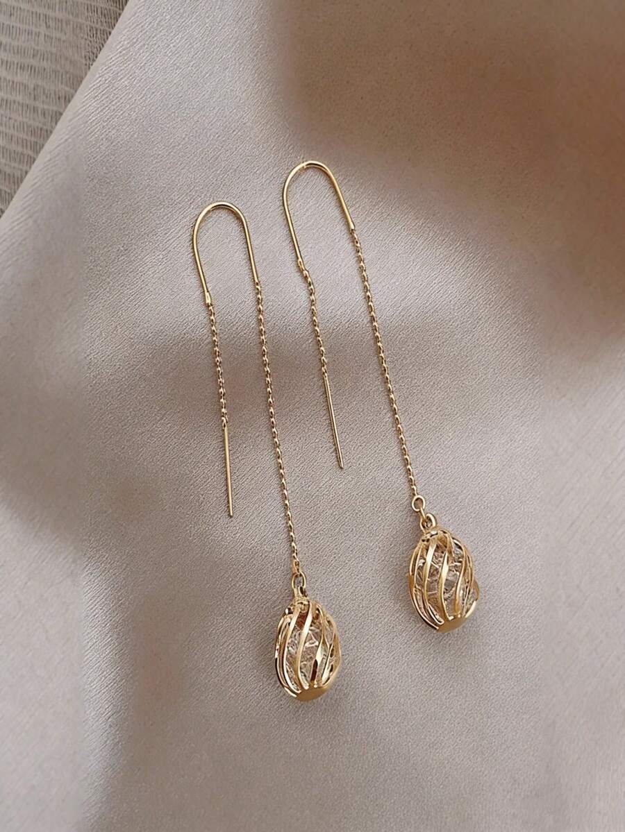 1 Pair Hollow Rhinestone Earrings, Fashionable Versatile Design, Suitable For Women's Daily Wear, Parties, Gatherings, Holiday Gifts - Yellow Gold - View 1