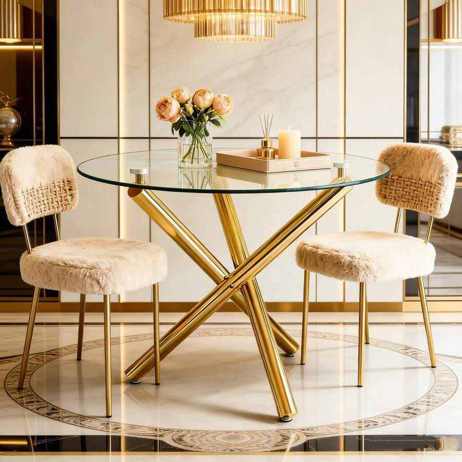 Dining Tables - Gold + Glass+Metal-1 - View 1