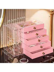 1 pieza Caja de joyería de escritorio transparente multifuncional con cajones, puede almacenar pulseras, brazaletes, relojes, anillos, collares, aretes y otros accesorios, diseño de cajón apilable, uso versátil, caja ideal para almacenamiento y organización de joyas. - Multicolor - Ver 15