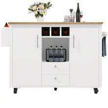 Kitchen Island Unit Measuring 120 X 73 (45) X 92 Cm, Kitchen Cabinet, Kitchen Trolley And Folding Worktop With Towel Rack, Spice Rack, Door Shelf, Bottle Rack And Adjustable Shelves, White/Black - 白色 - 查看 5