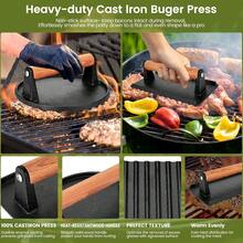 Pre-Seasoned Heavy Cast Iron Burger And Bacon Press Set With Heat-Resistant Wooden Handle - For Smashing Burgers, Bacon, And Griddle Cooking - Black - View 5