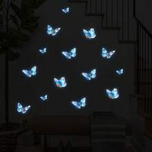 1pc Luminous Blue & Gold Butterfly Switch Sticker, Luxury Floral Self-Adhesive Wall Outlet Decor Sticker, Atmosphere Enhancing - Multicolor - View 4