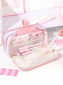 1pc Upgraded 13-Layer Material Dopamine Student Heart-Shaped Stationery Bag Set, Desktop Stand Large Capacity Stationery Storage Pencil Case, Multi-Functional Anti-Dirty High-Quality Stationery Bag, Suitable For Storing Calculator, Notebook And Pens - Suitable For School, Office And Travel - Suitable For Students, Professionals, Unisex, Stationery Storage Box, Multi-Functional Storage Box, Zipper Closure, Pencil Case - Multicolor - View 7