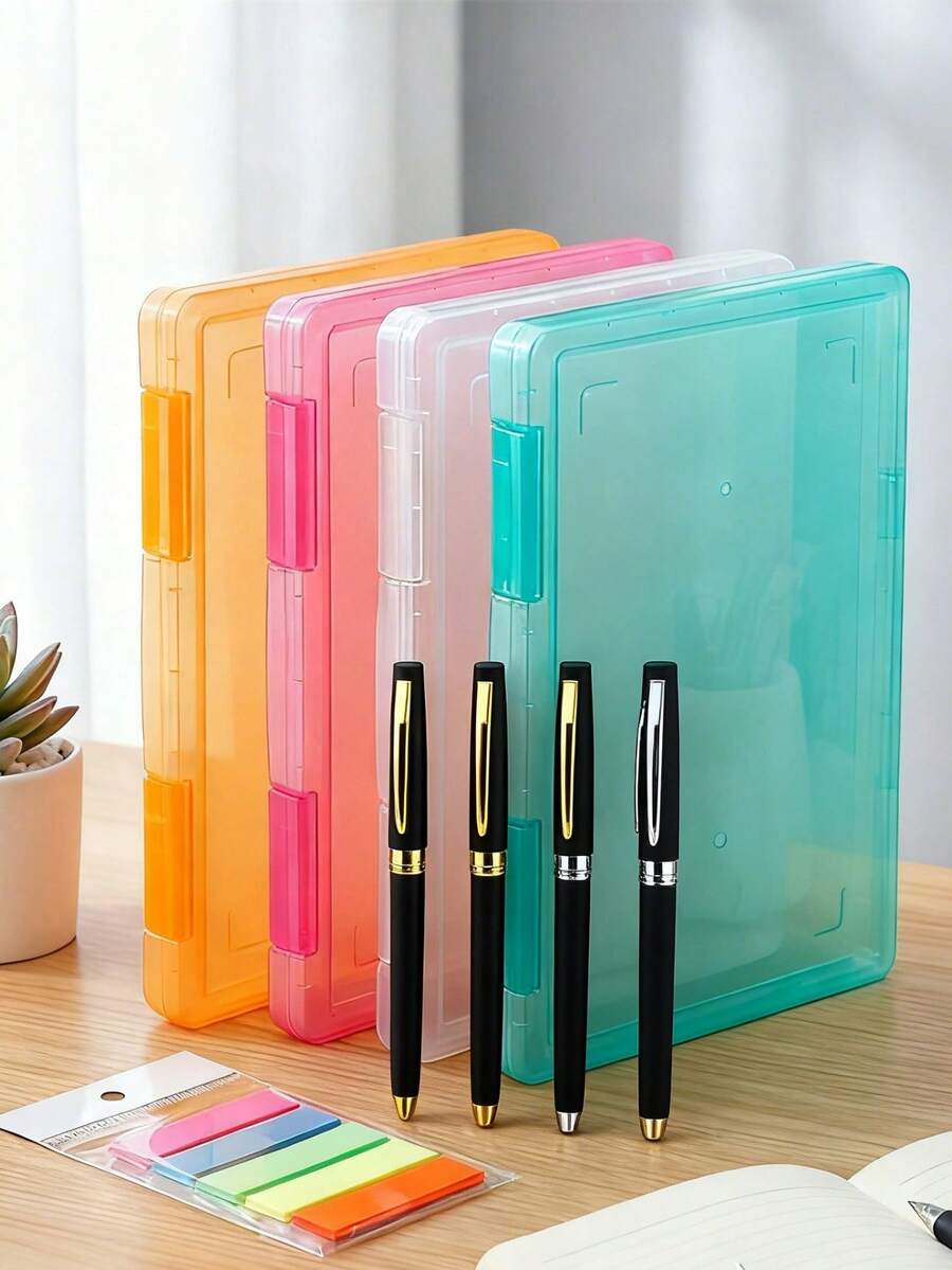 1/2/3 piezas Caja de almacenamiento de archivos A4, Caja organizadora de archivos de plástico transparente, Estuche protector portátil para el hogar/oficina, Caja de almacenamiento multifuncional para el escritorio, Caja de almacenamiento de archivos tamaño A4, Caja de archivos delgada, Caja de almacenamiento multifuncional, Organizador de papelería de escritorio