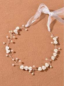 1 chiếc băng đô cài tóc hoa ngọc trai thủ công dành cho nữ, thích hợp cho cô dâu, đám cưới, tiệc tùng, mùa hè, đi biển. - trắng - Xem 2