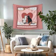 Adorable patrón de gato, estilo minimalista, lo que lo convierte en un regalo perfecto para su ser querido. Tapiz de tela moderna, hermosa decoración de pared para el dormitorio, bandera de habitación, decoración de habitación, tapiz, decoración de pared, mural, decoración del hogar. - Multicolor - Ver 4
