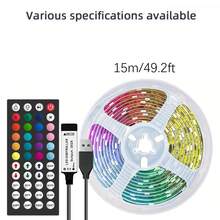 5V USB RGB LED Strip Light - Multi-Color Changing With 44-Key Infrared Remote Control (Battery Not Included), Suitable For TV Backlight, Gaming Setup, Bedroom And Party Decoration. Length From 3.3ft To 49ft - Multicolor - View 14