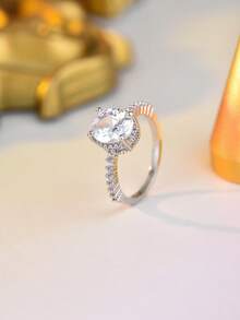 1 chiếc nhẫn đính hôn/cưới hình oval thanh lịch đính đá Cubic Zirconia, kiểu dáng cổ điển lấp lánh. - nhẫn zircon - Xem 11