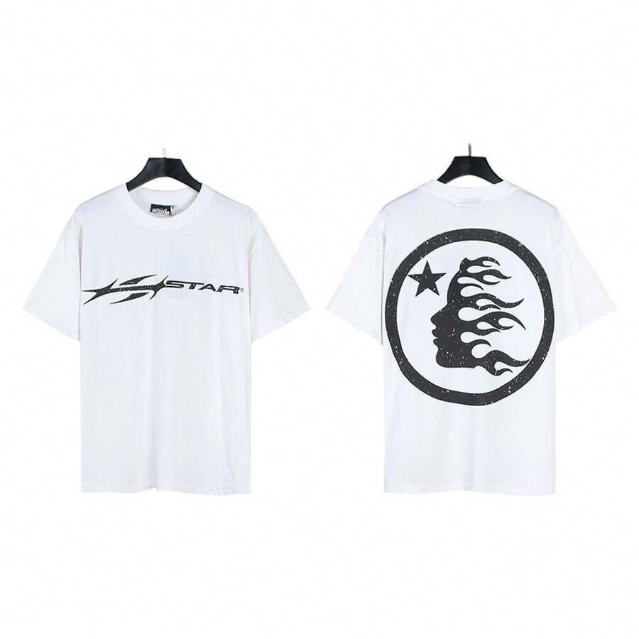 HellST Loose Fit Streetwear Cotton Tee, Casual Unisex Oversized T-Shirt, Couple Matching Short Sleeve - A706 White - View 1