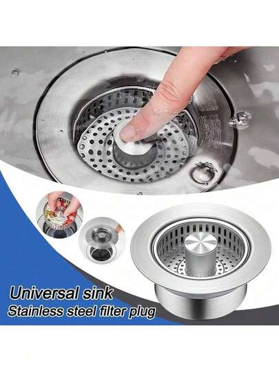 3 In 1 Kitchen Sink Drain Stainless Steel Jump Up Anti Clogging Basket Strainer Upgraded Metal Sink Filter