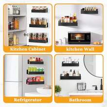 Estante para especias cocina para pared: s estantes adhesivos negros para especias soporte pared organizador grande de almacenamiento para colgar de 11.8 pulgadas sin - Negro - Ver 7