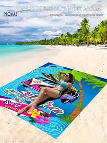 1pc Hawaiian Surf Van Print Beach Towel, Retro Hippie Style Bus With Palm Trees And Waves Design, Large Size Beach Towel, Quick Dry Anti-Sand Absorbent, Suitable For Beach, Swimming Pool, Cruise, Camping, Travel, Bachelor/Bachelorette Party, Picnic, Etc. - A - View 3
