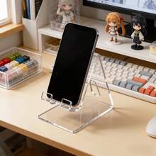 1pc Minimalist High Transparency Industrial Aesthetic Desktop Phone Holder, Convenient Support Stand, Common Display Rack, Acrylic Phone Stand, Slouchy Person Essential - Portable Stand - View 2
