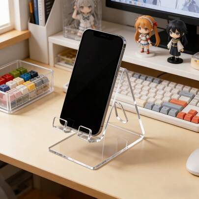 1pc Minimalist High Transparency Industrial Aesthetic Desktop Phone Holder, Convenient Support Stand, Common Display Rack, Acrylic Phone Stand, Slouchy Person Essential