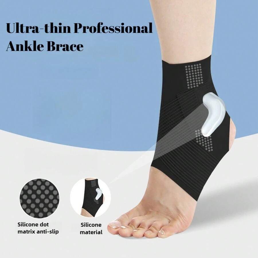 Ankle Support Brace With Silicone Pad, Anti Sprain Joint Guard For Unisex Outdoor Sports, Foot Protection Sleeve - 黑色 - 查看 1