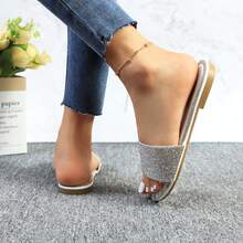 lunryet Women's Rhinestone Slide Sandals, Crystal Embellished Flat Slippers: Stylish Design, Non-Slip Rubber Sole, Latex Insole For Comfort, Perfect For Shopping, Parties, And Casual Outings - trắng - Xem 7