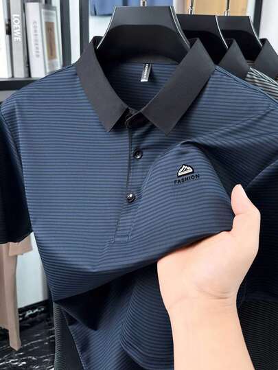 Pro Man Wardrobe Lightweight Business Striped Men's Polo Shirt, Short Sleeve, Breathable For Summer