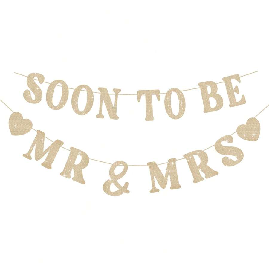 Soon To Be Mr & Mrs Banner, Suitable For Bridal Shower Decor, Pre-Wedding Gold Glitter Decoration, Bachelorette Party, Engagement Celebration - A - View 1