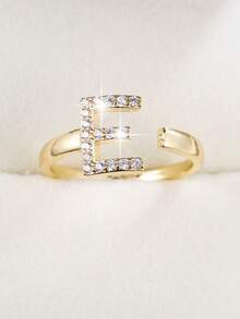 1pc Minimalist Letter Design Cubic Zirconia Inlaid Adjustable Ring For Women - Multicolor - View 29