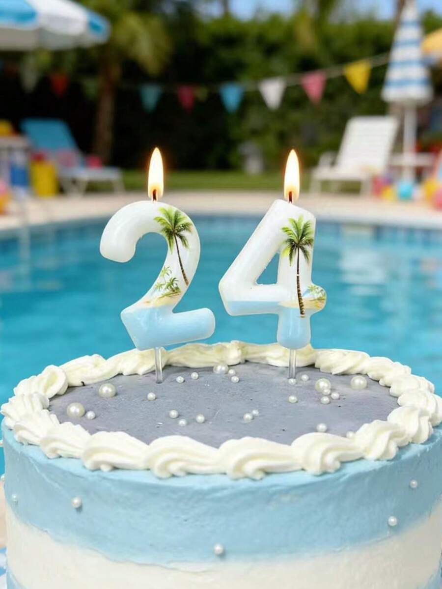 1pc Hawaiian Beach Coconut Tree Themed 0-9 Number Candles For Holiday, Birthday, Anniversary Party Cake Decoration,Christmas - Multicolor - View 1