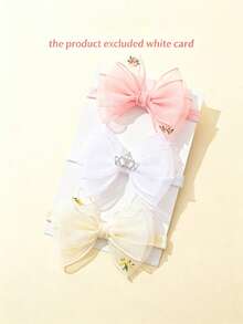 3pcs/Set Colorful Embroidered Flower & Bow Design Elastic Headbands For Babies, Suitable For All Seasons, Great For Parties, Celebrations, Holidays, Gifts, Super Cute & Fashionable Baby Photo Prop (No White Board) - Pink, White and Yellow - View 8