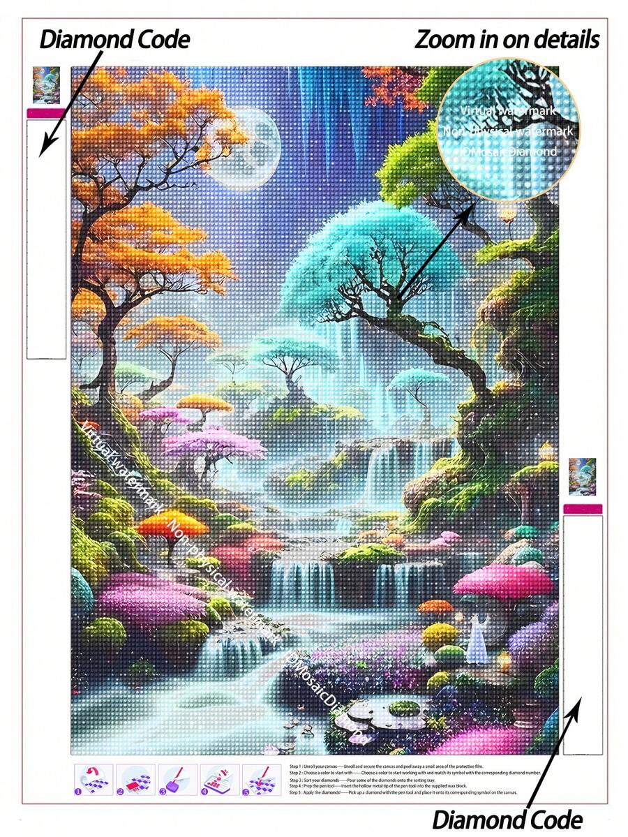 5D DIY 鑽石畫套裝 夢幻彩虹瀑布仙女森林 鮮豔幻想風景 級聯瀑布 發光月亮 奇幻魔法氛圍 手作裝飾畫 5D DIY 刺繡馬賽克藝術 享受動手樂趣 - 無框 - 查看 1