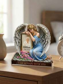 Placa conmemorativa de ángel personalizada de acrílico - Regalo conmemorativo familiar - Por siempre con el ángel - Por siempre en nuestros corazones, regalo del Día del Padre - La bendición del ángel 8 - Ver 10