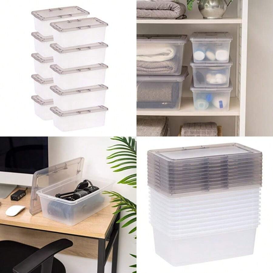 IRIS USA Bin de Almacenamiento Clara/Gris Libre de BPA Apilable con Tapa Paquete de 10 para Organizar Zapatos/Estantes de Armario Herramientas de Aula Almacenamiento de Juegos Clara/Gris - Transparente/Juegos - Ver 1