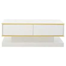 Modern TV Unit And Coffee Table Set In Glossy White, TV Console With 3 Drawers, Coffee Table With 2 Drawers, Gold Details, For Living Room, TV Table And Coffee Table. - White - View 9