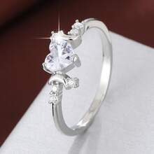 1pc Elegant Moon & Heart Shaped Design Cubic Zirconia Inlaid Ring, Couple Gift - Multicolor - View 27