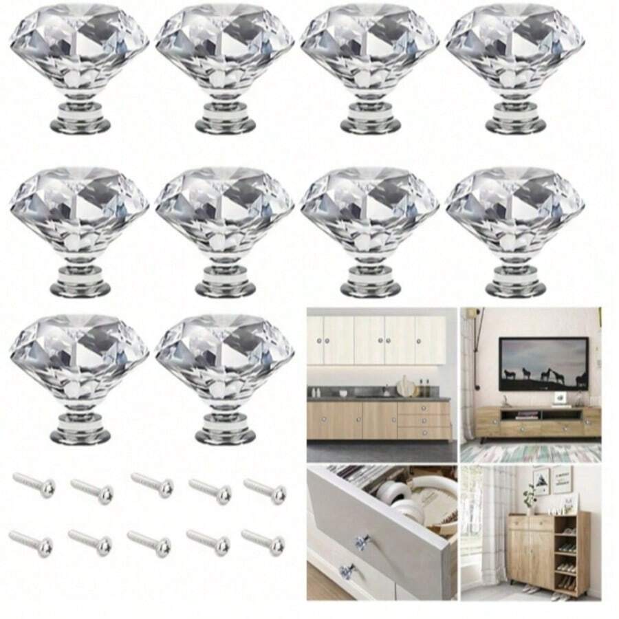 1 núm tay nắm kiểu Trung Quốc cổ bằng pha lê acrylic, tay nắm ngăn kéo tủ trong suốt, tay nắm cửa tủ, tay nắm acrylic. - Tay cầm kim cương một lỗ - Xem 1