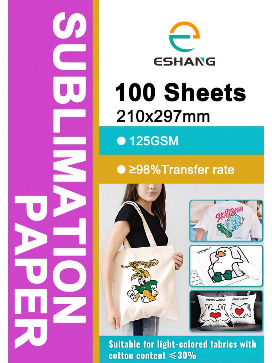 100 Sheets 125gsm Sublimation Transfer Paper, Suitable For Inkjet Printers, Applicable To Various Coated Surfaces, DIY Projects, T-Shirts, Phone Cases, Mugs, Etc. - 125GSM - View 1