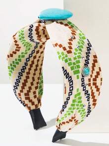 1 chiếc băng đô bản rộng màu ngọc lam kiểu Bohemian họa tiết hình học, phụ kiện đội đầu bằng vải in sáng tạo, thích hợp cho phụ nữ đi nghỉ mát biển. - màu xanh lá cây - Xem 4