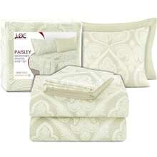 Lux Decor Collection Sabanas de Cama - Sábanas King Size de 6 Piezas sábanas Microfibra cepillada 16 Pulgadas de Profundidad Bolsillo Paisley sábanas y Fundas de King Marfil - Cachemira Marfil - Ver 1
