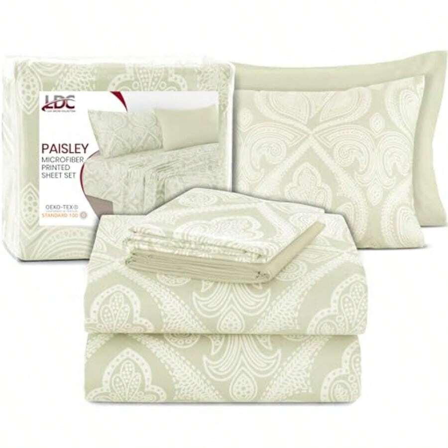 Lux Decor Collection Sabanas de Cama - Sábanas King Size de 6 Piezas sábanas Microfibra cepillada 16 Pulgadas de Profundidad Bolsillo Paisley sábanas y Fundas de King Marfil - Cachemira Marfil - Ver 1
