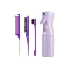 Bộ dụng cụ tạo kiểu tóc màu tím dành cho nữ (1/2/3/4/11 món) bao gồm lược gấp tự làm sạch, bàn chải massage da đầu, bình xịt, lược đuôi nhọn, bàn chải chống rối, kẹp chia tóc và dây buộc tóc bằng satin. Thích hợp để tạo nhiều kiểu tóc khác nhau như búi tóc gọn gàng, tóc đuôi ngựa và búi tóc. - Nhiều màu - Xem 16