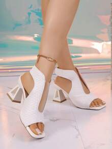 Sandal quai ngang mũi vuông cho bé gái - Thiết kế đan lát với quai ngang mắt cá chân có thể điều chỉnh và gót dày. - trắng - Xem 6
